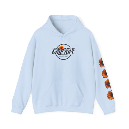 Sunburst Poppy Hoodie w Poppies | CaliPride Clothing black logo