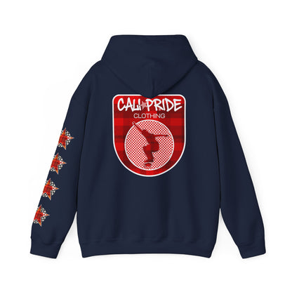 Skater Silhouette Sweatshirt, Red Plaid w Stars | CaliPride Clothing