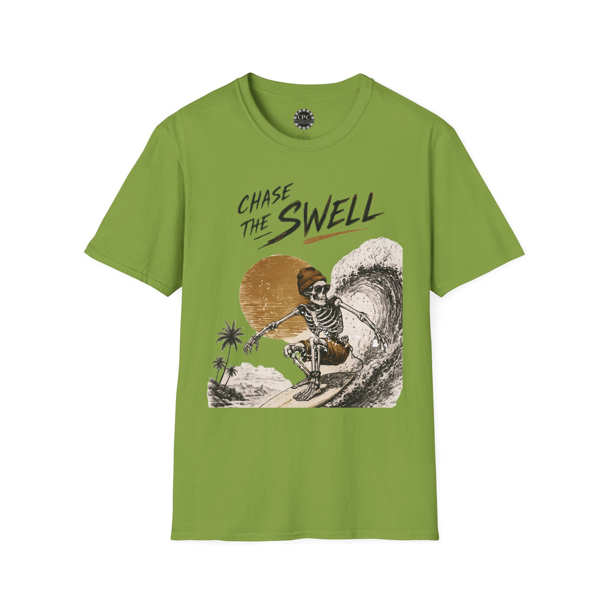 Skate & Surf Collection - "Chase the Swell", Vintage Skeleton Graphic T-Shirt — CaliPride Clothing