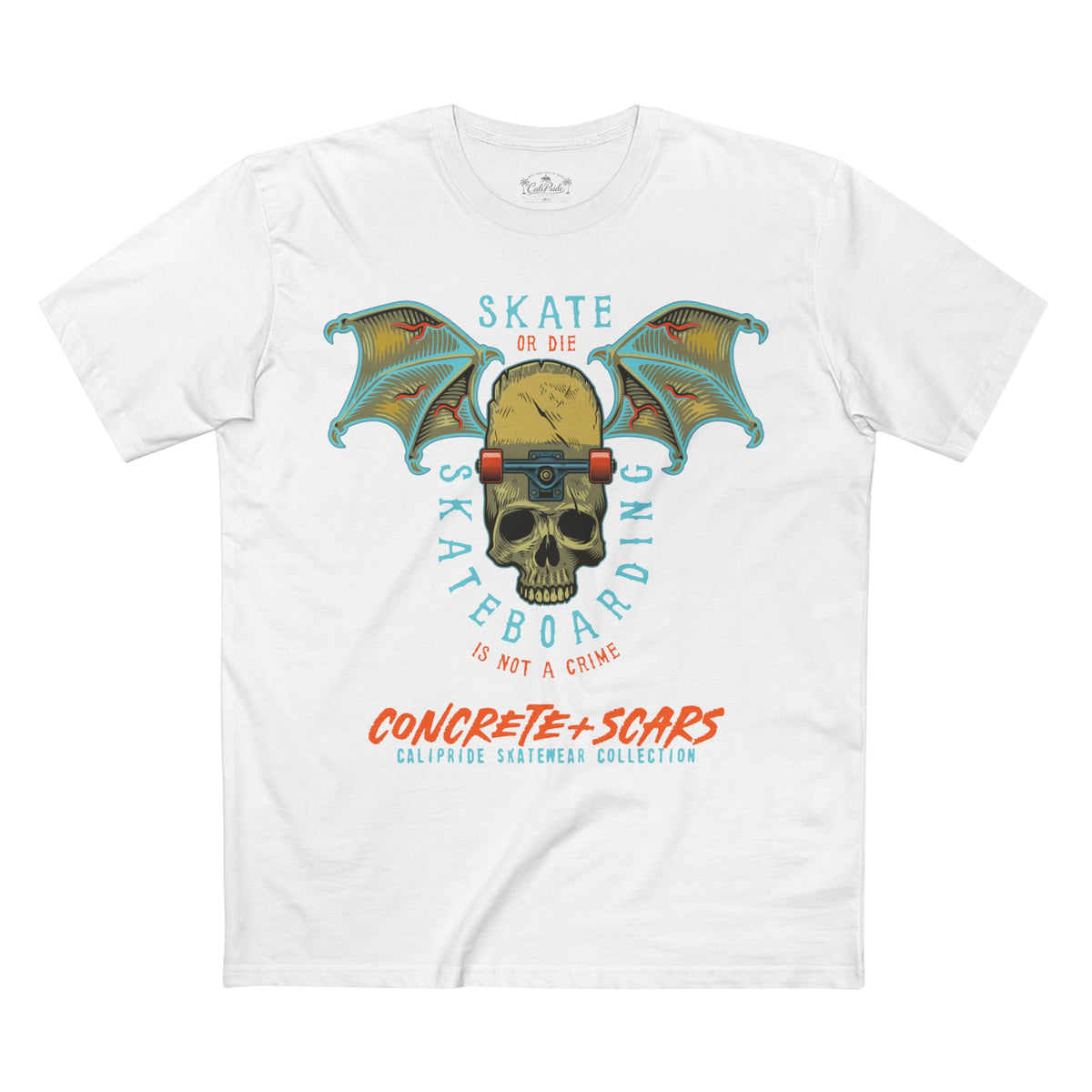 Concrete & Scars Collection - Skate or Die Winged Skull, Graphic T-Shirt — CaliPride Clothing