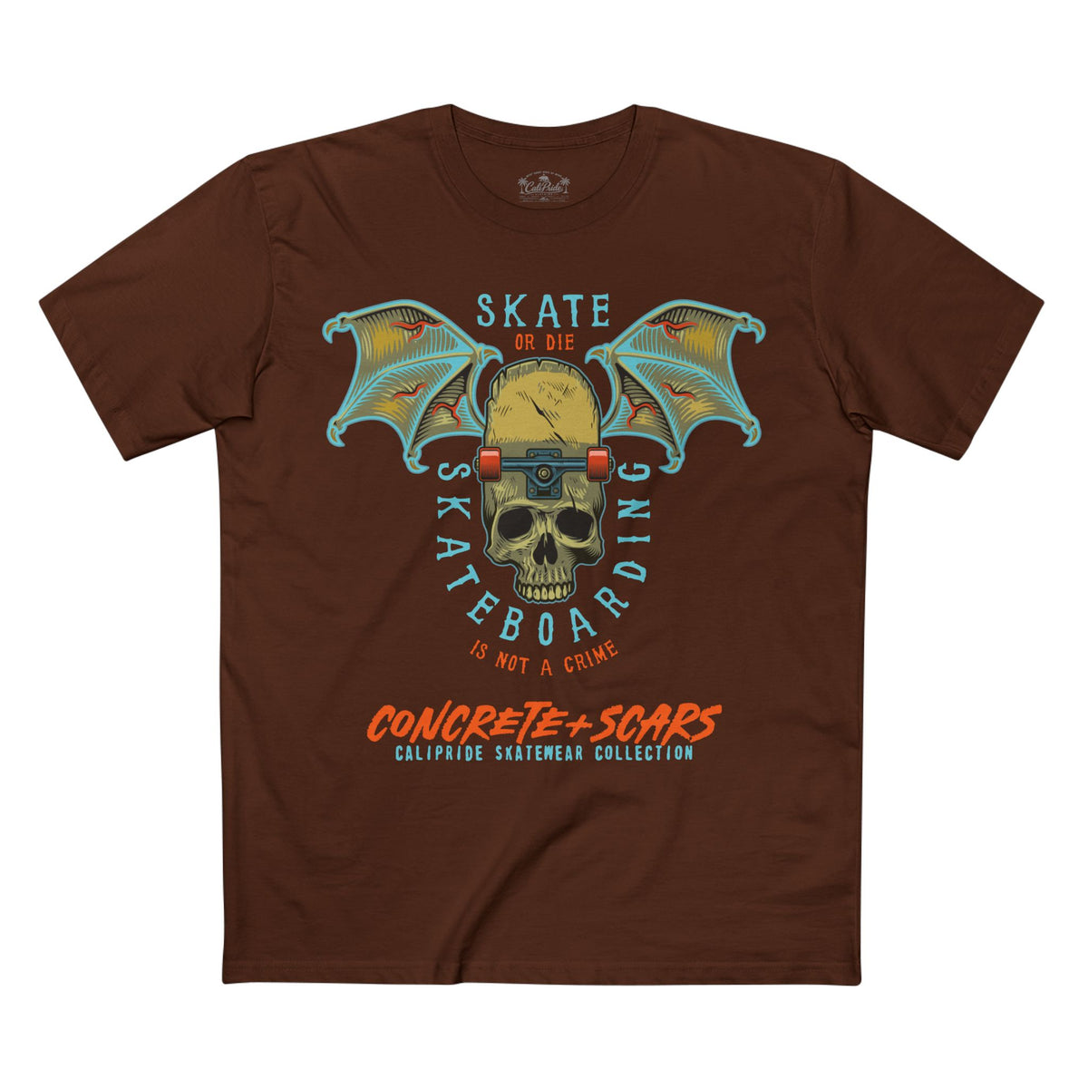 Concrete & Scars Collection - Skate or Die Winged Skull, Graphic T-Shirt — CaliPride Clothing
