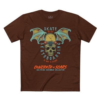 Concrete & Scars Collection - Skate or Die Winged Skull, Graphic T-Shirt — CaliPride Clothing