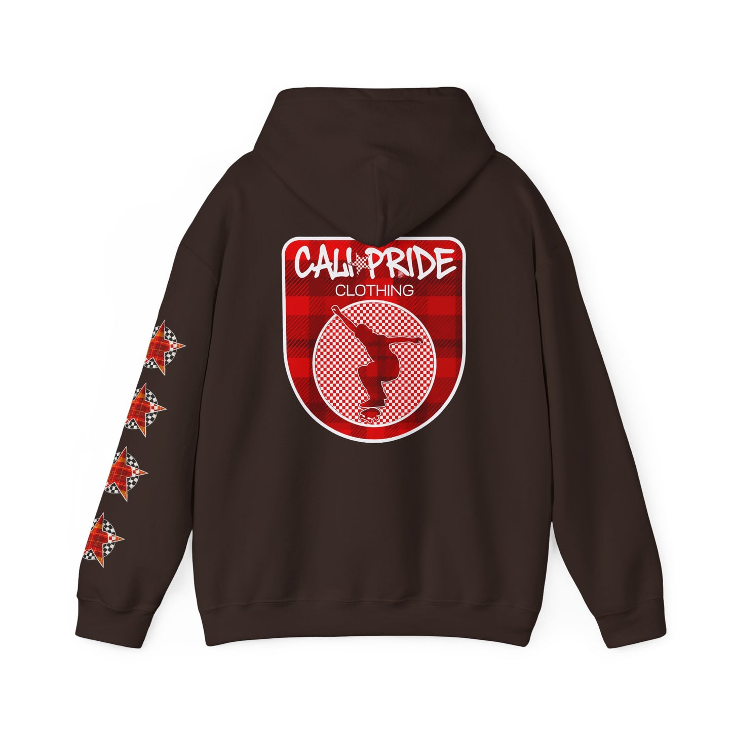 Skater Silhouette Sweatshirt, Red Plaid w Stars | CaliPride Clothing