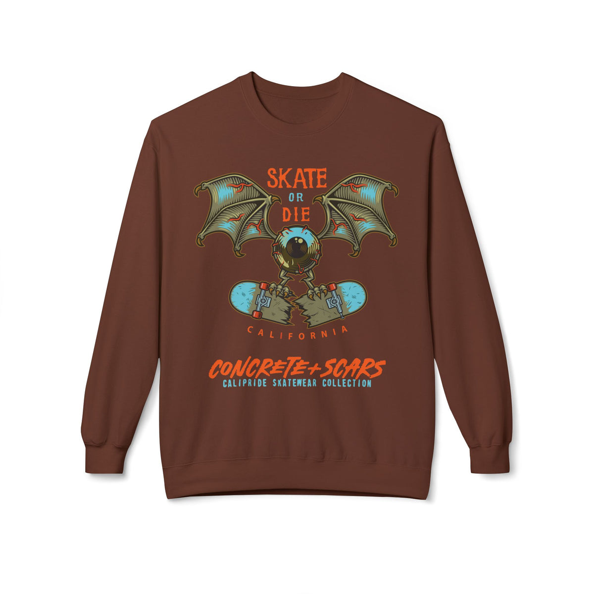 Concrete & Scars Collection - Skate or Die Crazy Eye, Graphic Sweatshirt — CaliPride Clothing