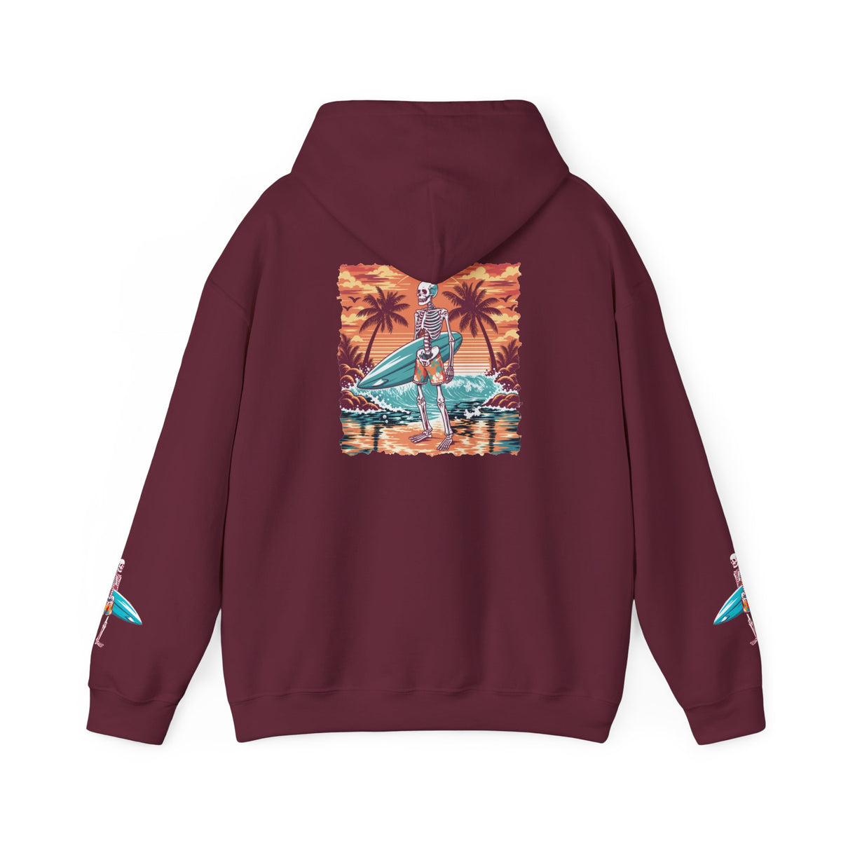 Surf & Beach Collection - Skeleton Sunset Surfer, Graphic Hoodie - CaliPride Clothing