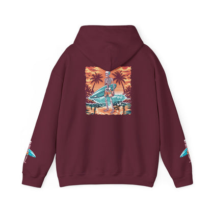 Surf & Beach Collection - Skeleton Sunset Surfer, Graphic Hoodie - CaliPride Clothing