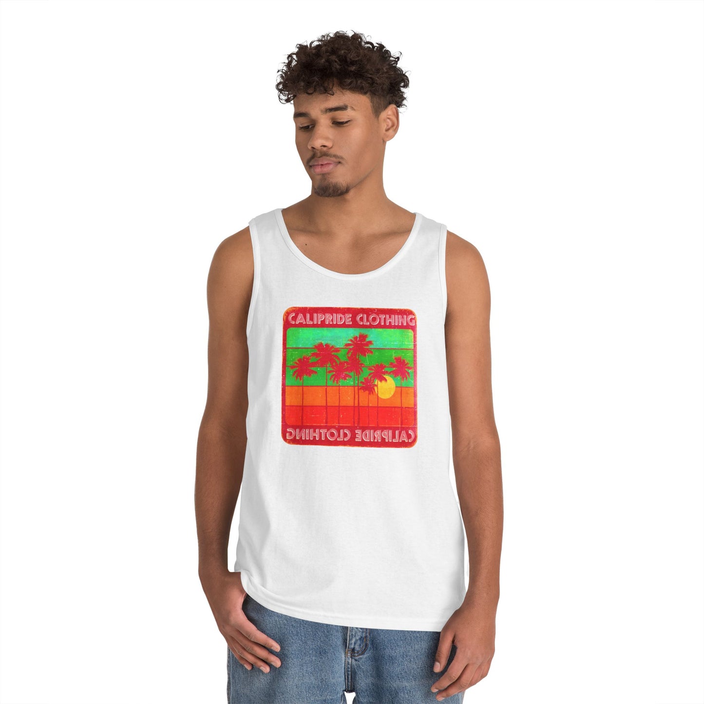 Retro Sun and Palms Silhouette Graphic Tank Top