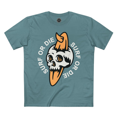 Surf & Beach Collection - "Surf or Die" Skull and Board, Premium Graphic Tee — CaliPride Clothing