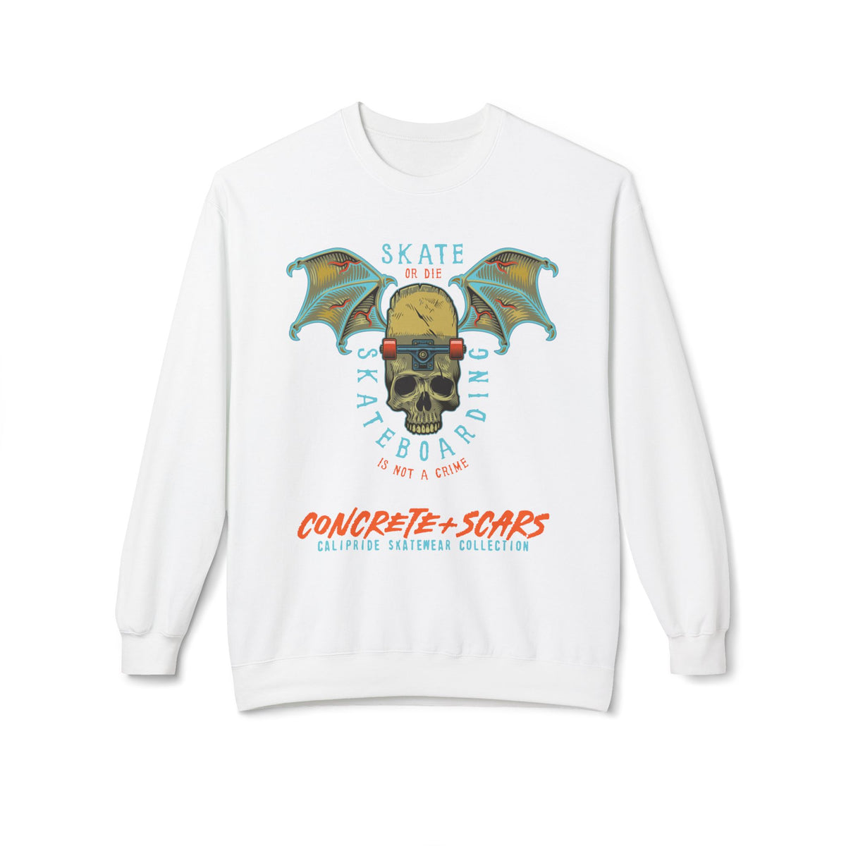 Concrete & Scars Collection - Skate or Die Winged Skull, Graphic Sweatshirt — CaliPride Clothing