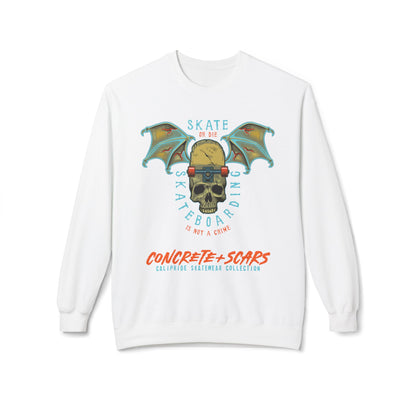 Concrete & Scars Collection - Skate or Die Winged Skull, Graphic Sweatshirt — CaliPride Clothing