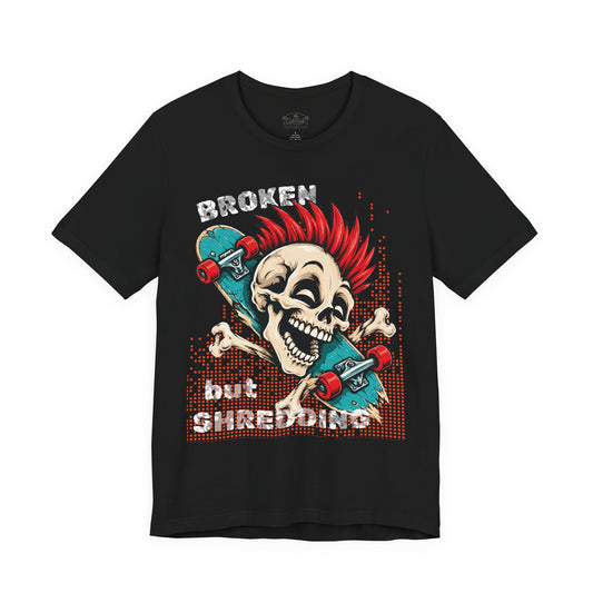 Skate & Surf Collection - Broken but Shredding, Vintage Skeleton Graphic T-Shirt — CaliPride Clothing