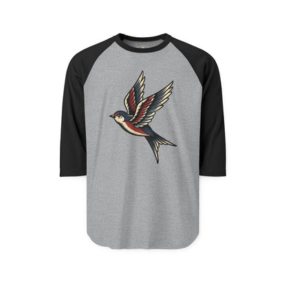 Pacific Works Collection - Raglan, Vintage Flying Swallow Graphic Raglan Tee — CaliPride Clothing