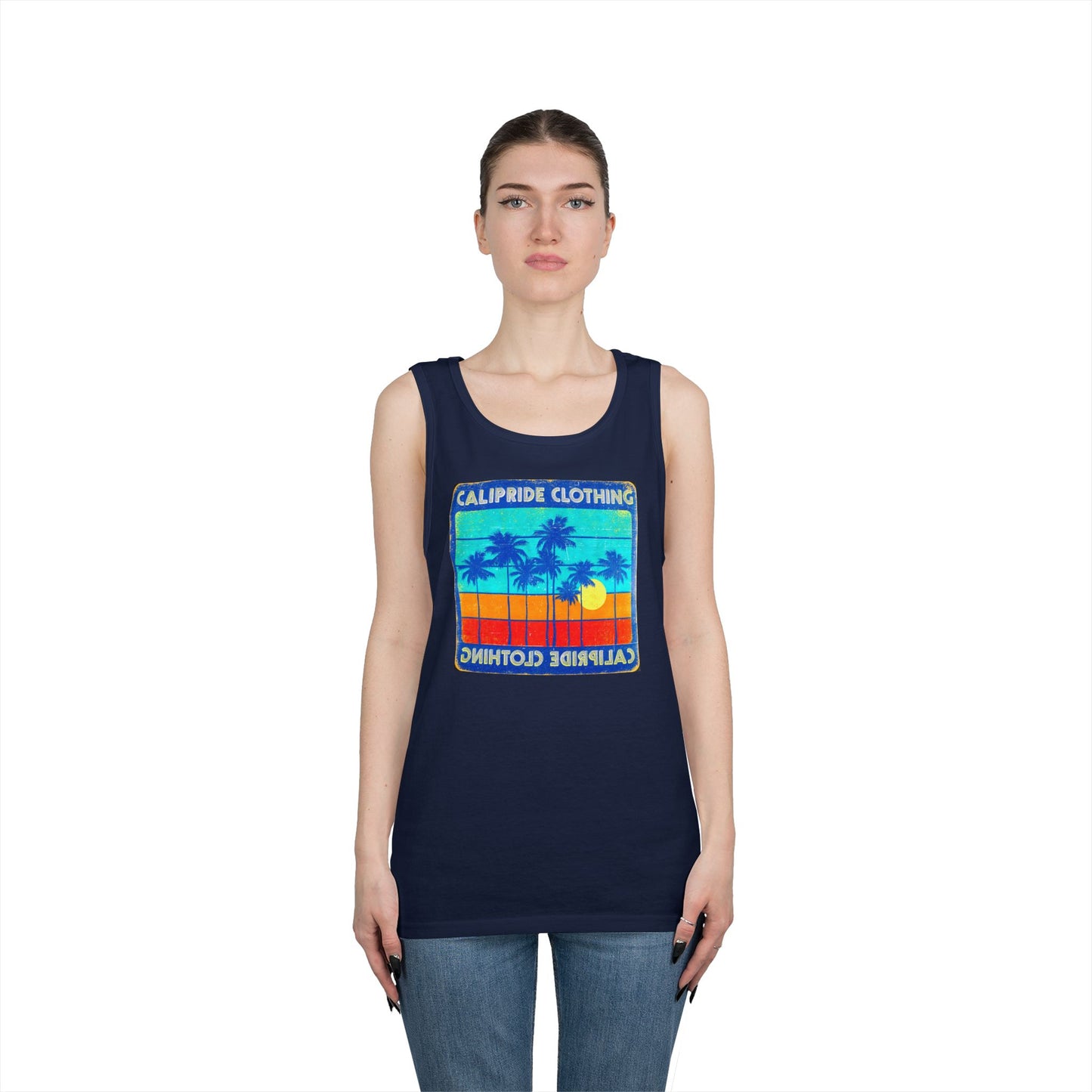 Retro Sun and Palms Silhouette Graphic Tank Top