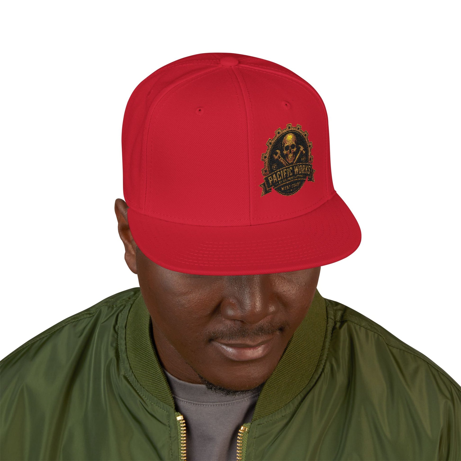 Pacific Works Collection - Signature Logo, Offset, Flat Bill Snapback Hat — CaliPride Clothing