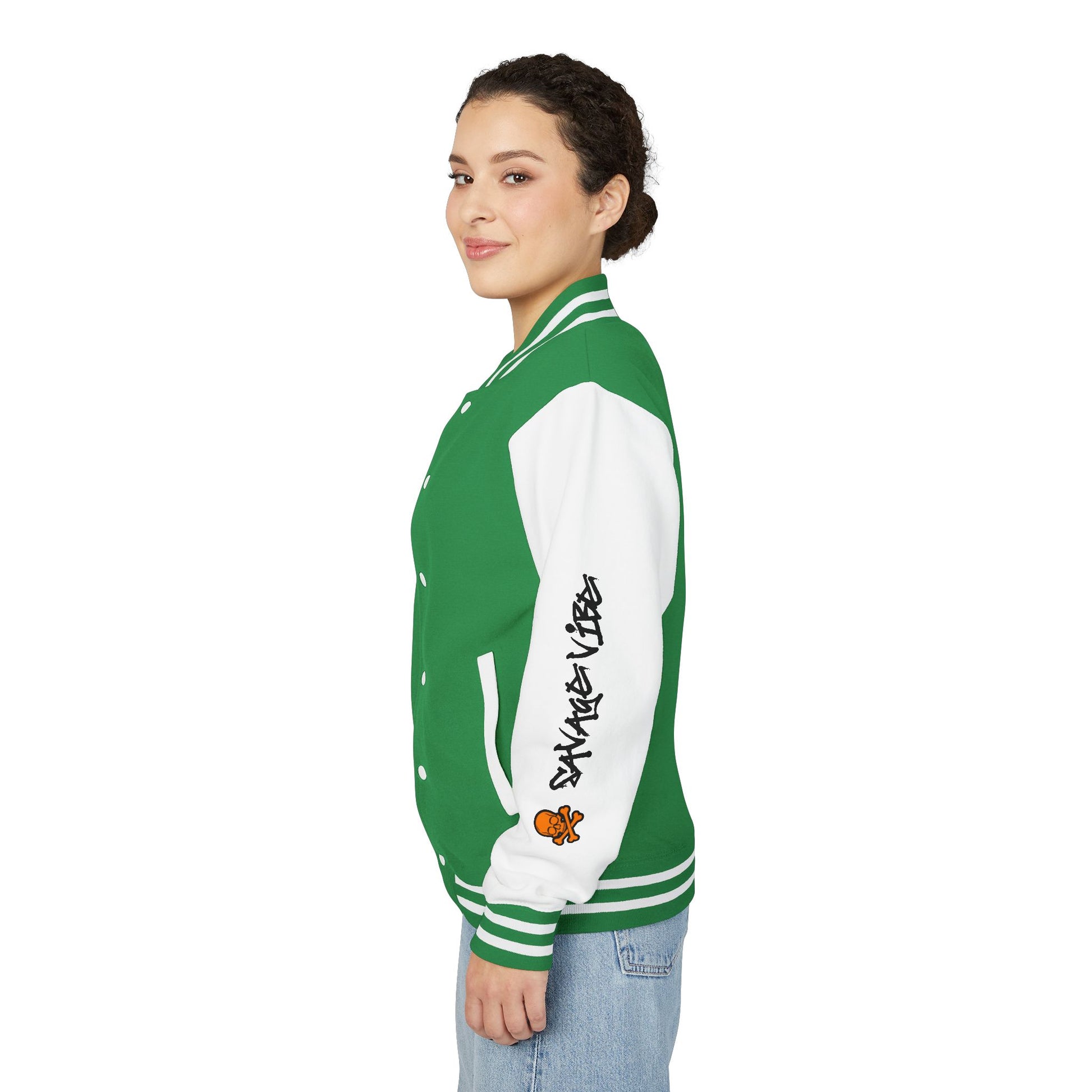 Urban Underground Collection - Savage Vibe, Bone Drop Graphic Letterman Jacket | CaliPride Clothing