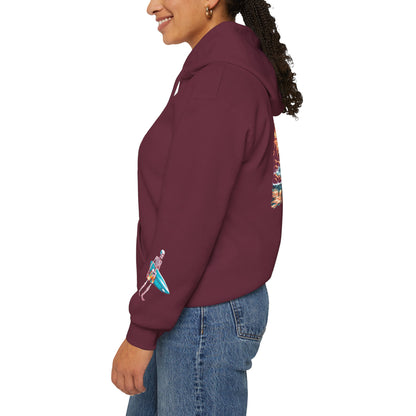 Surf & Beach Collection - Skeleton Sunset Surfer, Graphic Hoodie - CaliPride Clothing