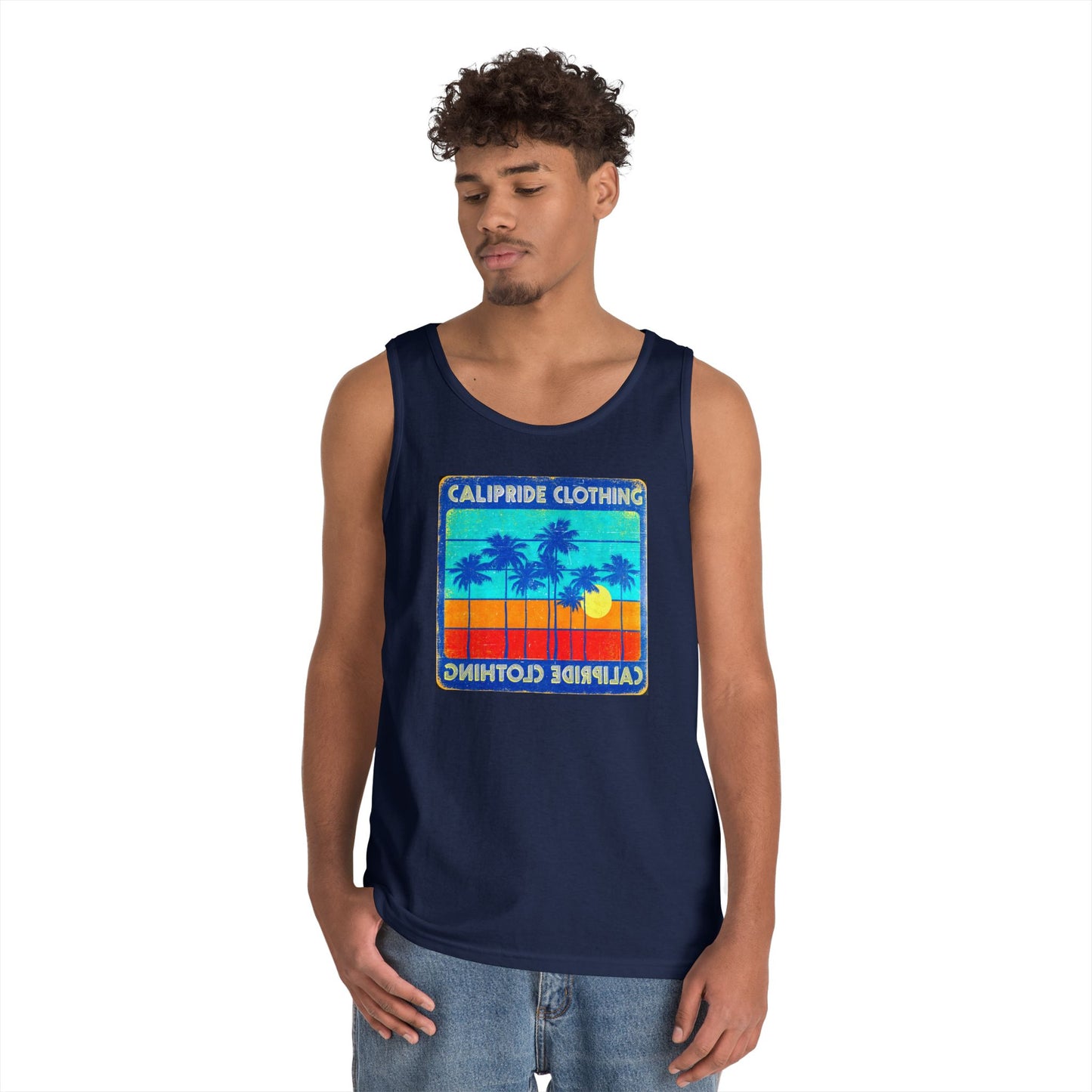 Retro Sun and Palms Silhouette Graphic Tank Top