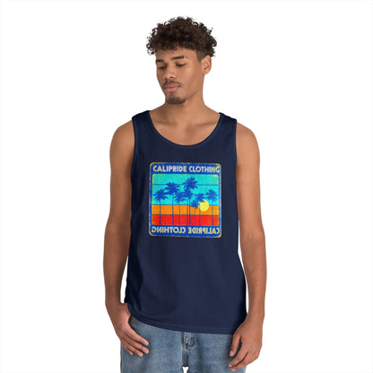 Retro Sun and Palms Silhouette Graphic Tank Top