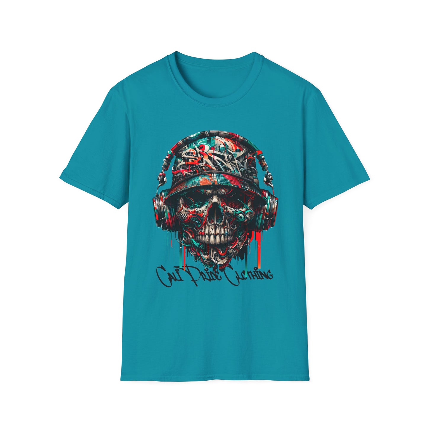 Graffiti Skull with Headphones Graphic T-Shirt - CaliPride Clothing