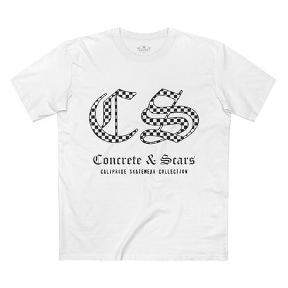 Concrete & Scars Collection - Checkered Old English, Graphic T-Shirt — CaliPride Clothing
