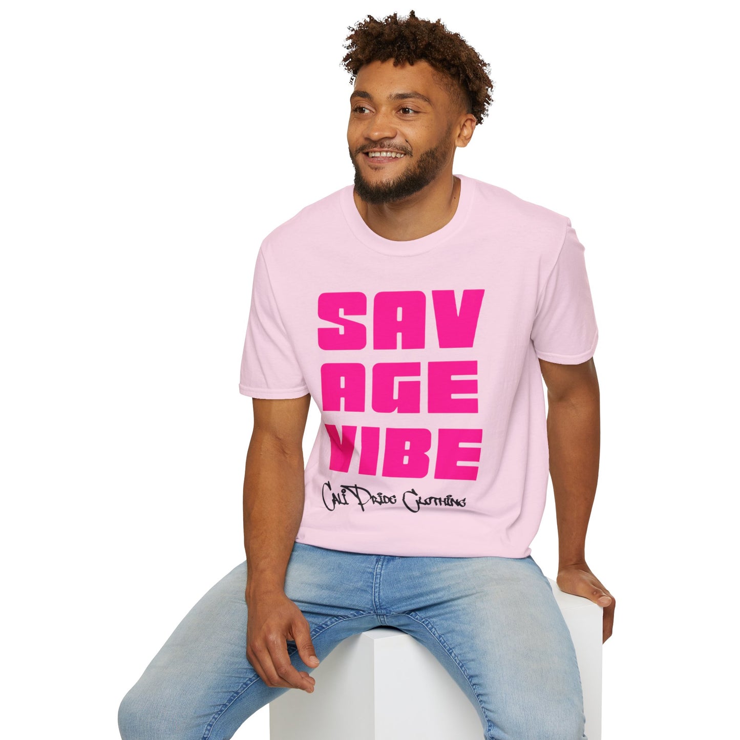 "Savage Vibe Graffiti Block" Series, Solid Neon Pink T Shirt — CaliPride Clothing