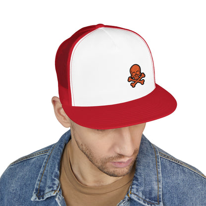 Urban Underground Collection - Red Skull & Crossbones, Flat bill Trucker snapback, five panel, embroidered - CaliPride Clothing
