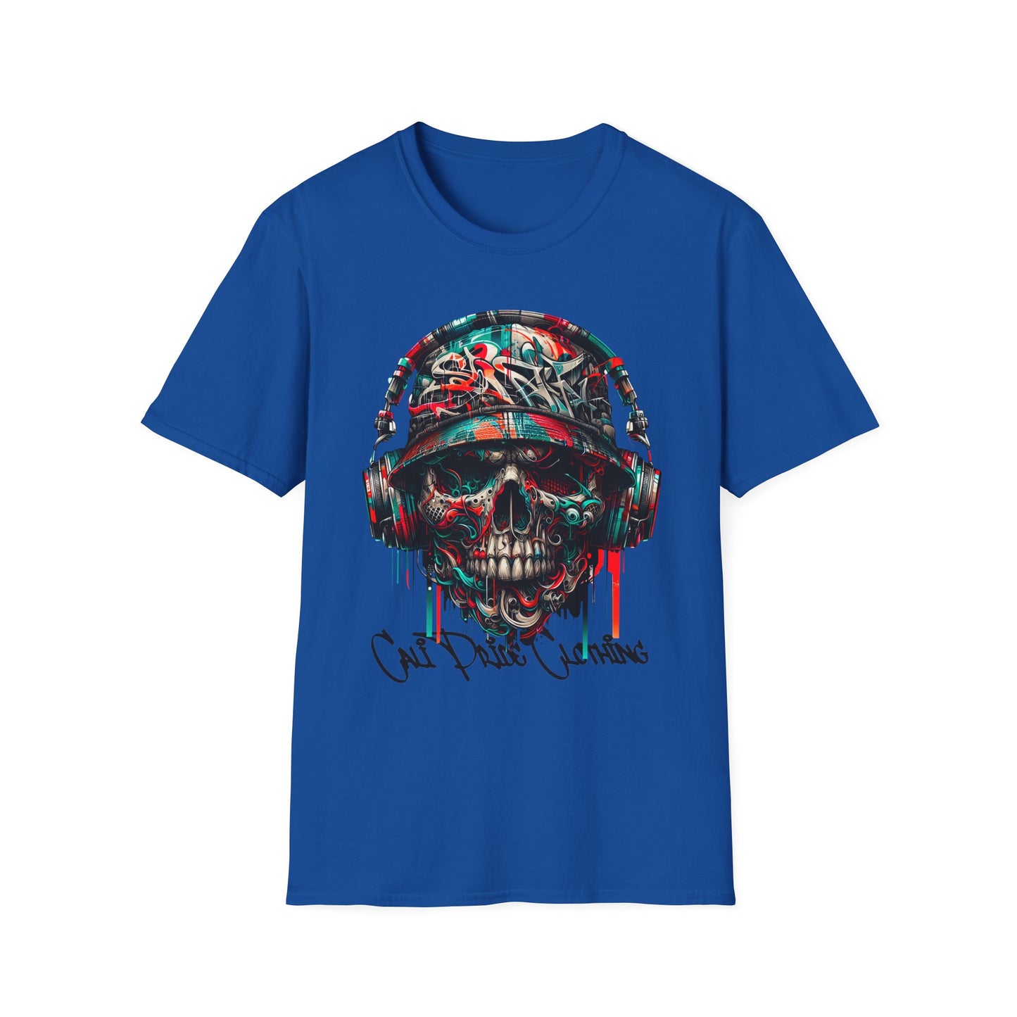 Graffiti Skull with Headphones Graphic T-Shirt - CaliPride Clothing