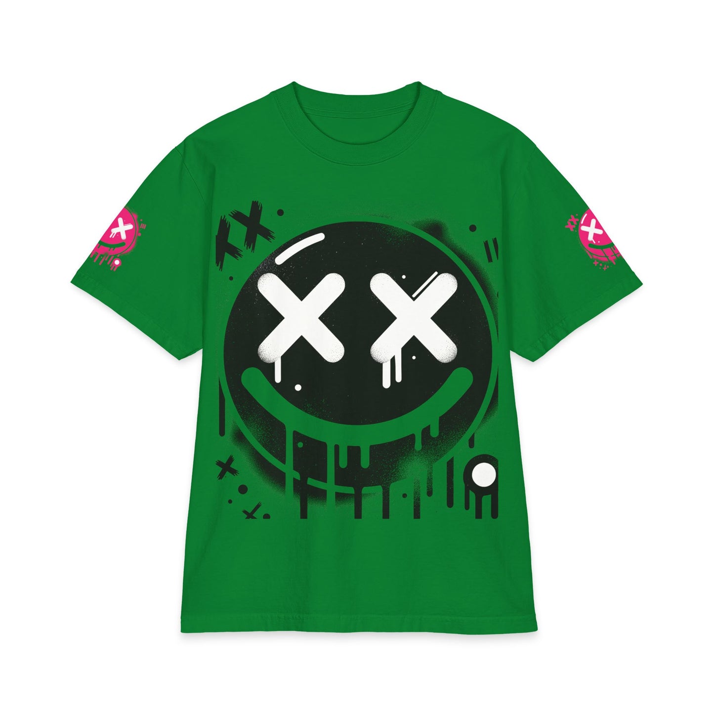 Urban Underground Collection - Neon Drip, X'd Out Smiley, Graphic 4-way T Shirt - CaliPride Clothing