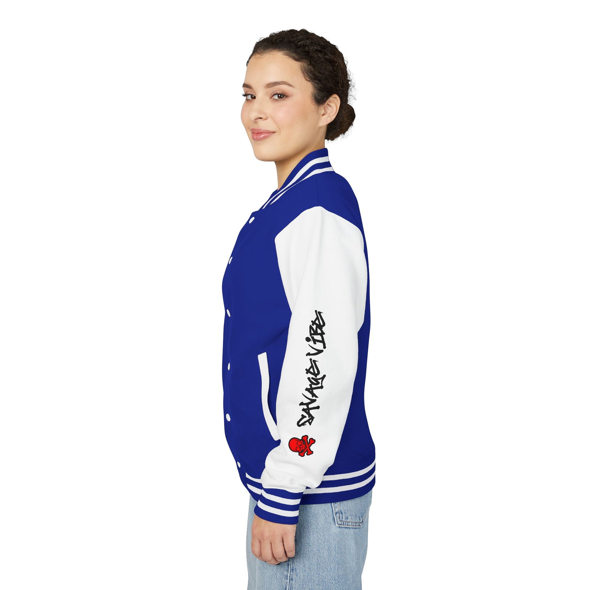 Urban Underground Collection - Savage Vibe, Bone Drop Graphic Letterman Jacket | CaliPride Clothing