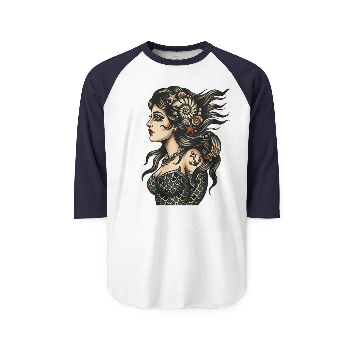Pacific Works Collection - Raglan, Vintage Mermaid Graphic Raglan Tee — CaliPride Clothing