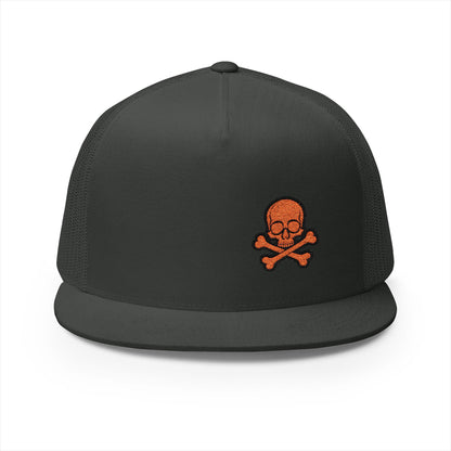 Urban Underground Collection - Red Skull & Crossbones, Flat bill Trucker snapback, five panel, embroidered - CaliPride Clothing