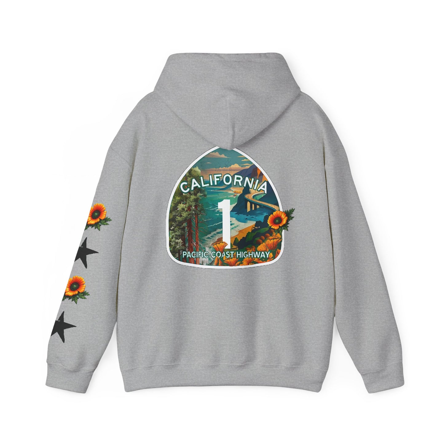 Surf & Beach Collection - Pacific Coast Highway & California Poppies, Graphic Hoodie | CaliPride Clothing