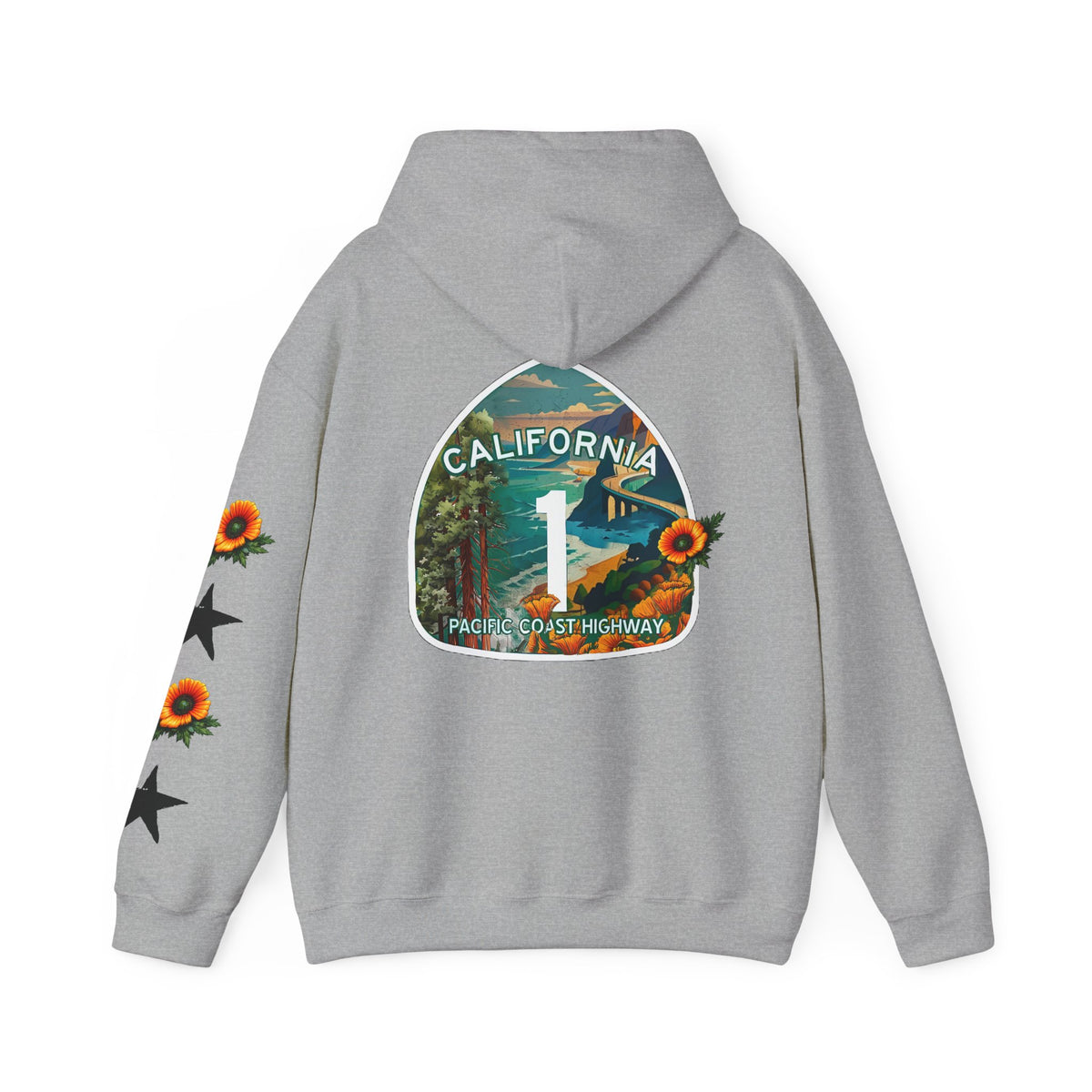 Surf & Beach Collection - Pacific Coast Highway & California Poppies, Graphic Hoodie | CaliPride Clothing
