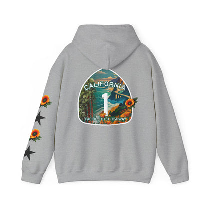 Surf & Beach Collection - Pacific Coast Highway & California Poppies, Graphic Hoodie | CaliPride Clothing
