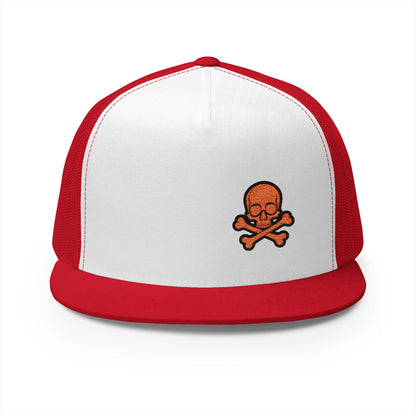 Urban Underground Collection - Red Skull & Crossbones, Flat bill Trucker snapback, five panel, embroidered - CaliPride Clothing