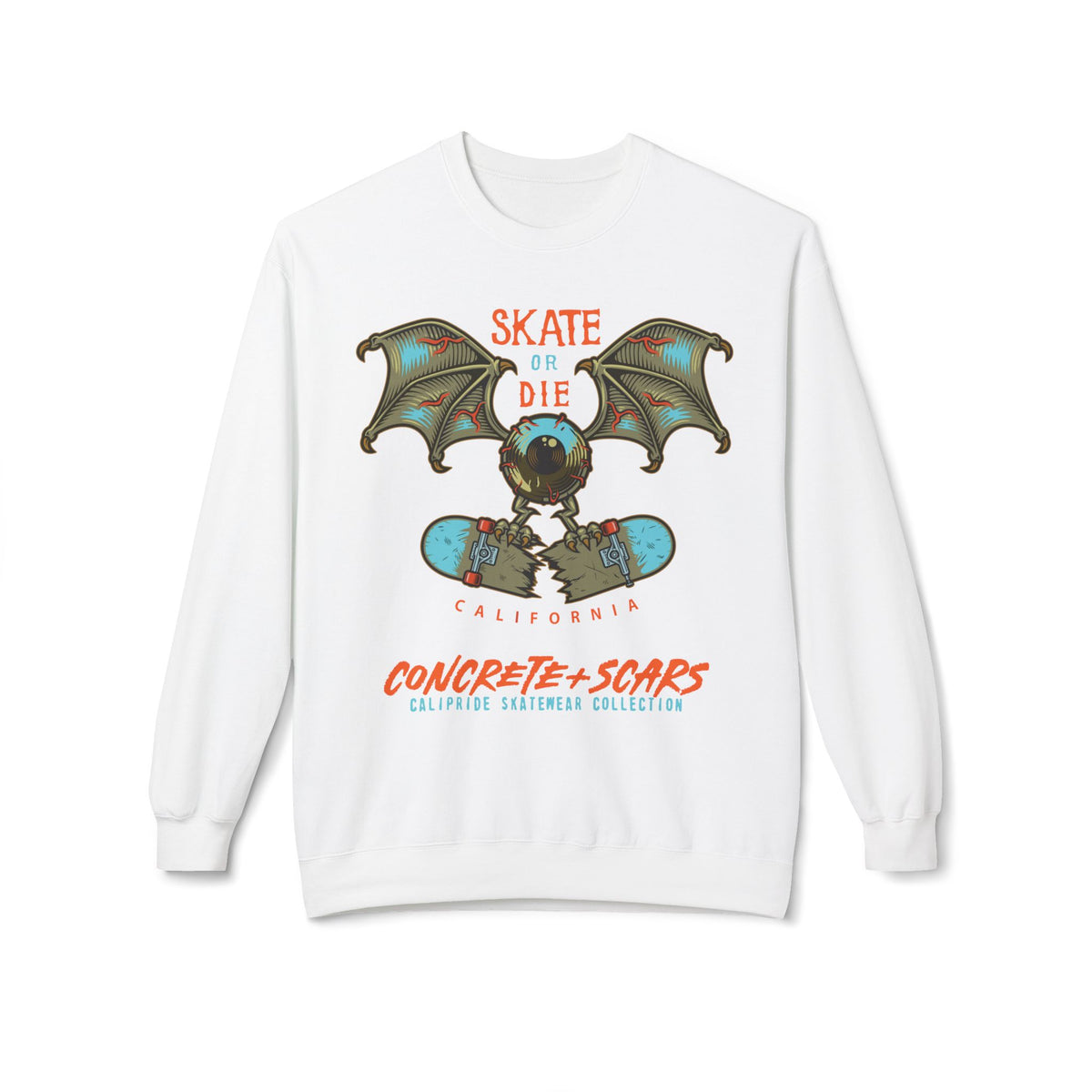 Concrete & Scars Collection - Skate or Die Crazy Eye, Graphic Sweatshirt — CaliPride Clothing