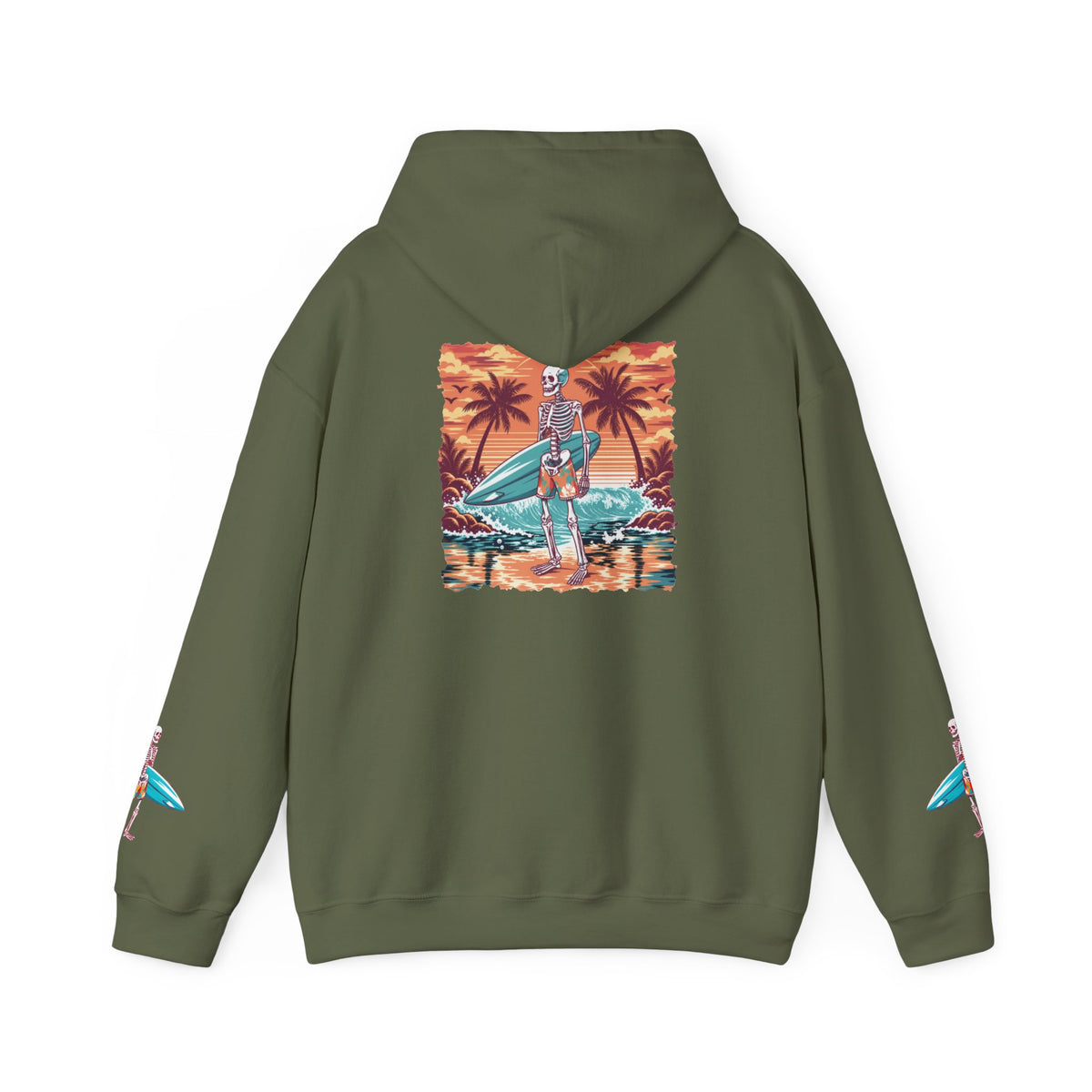 Surf & Beach Collection - Skeleton Sunset Surfer, Graphic Hoodie - CaliPride Clothing