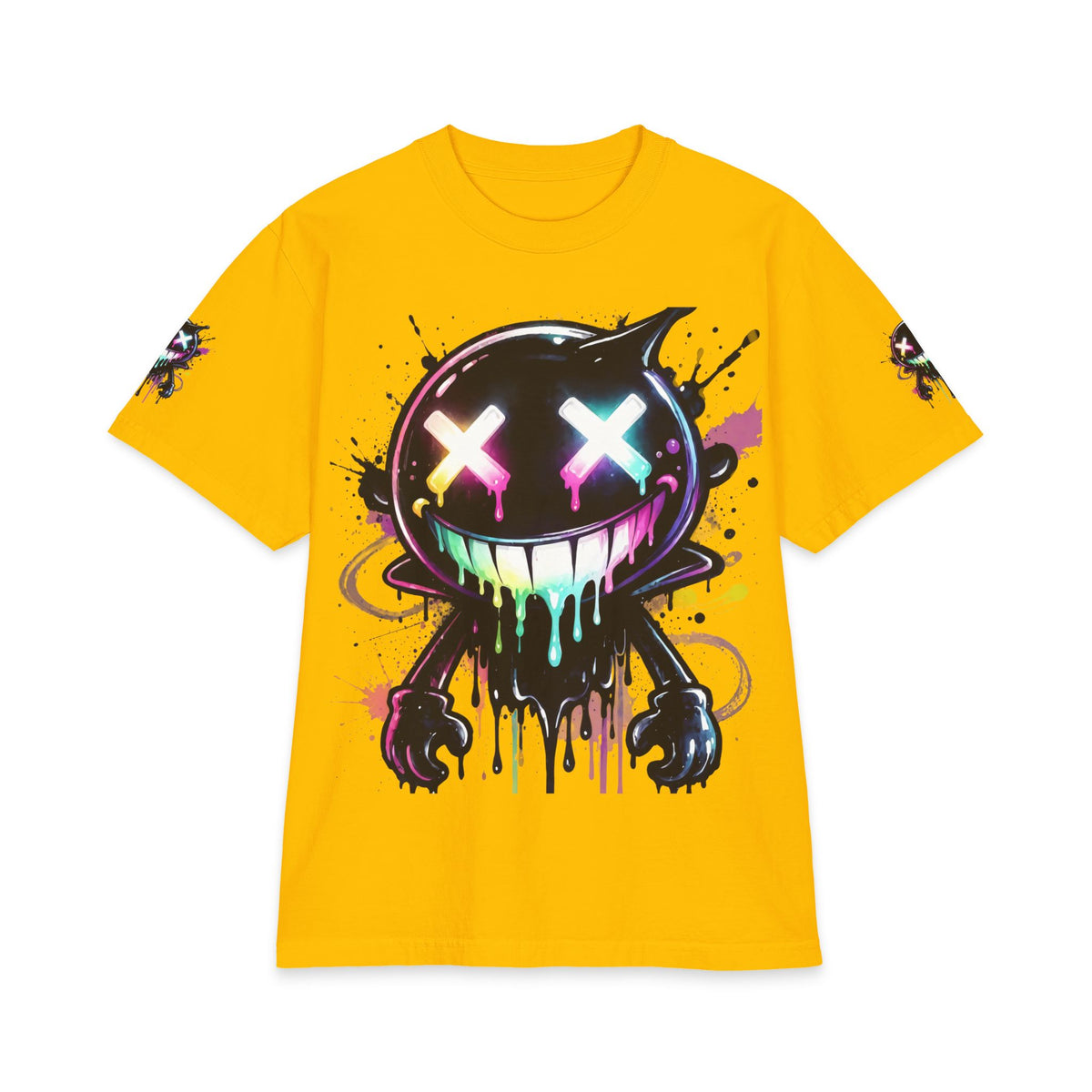 Urban Underground Collection - Neon Drip Smiley, Graphic 4-way T Shirt - CaliPride Clothing