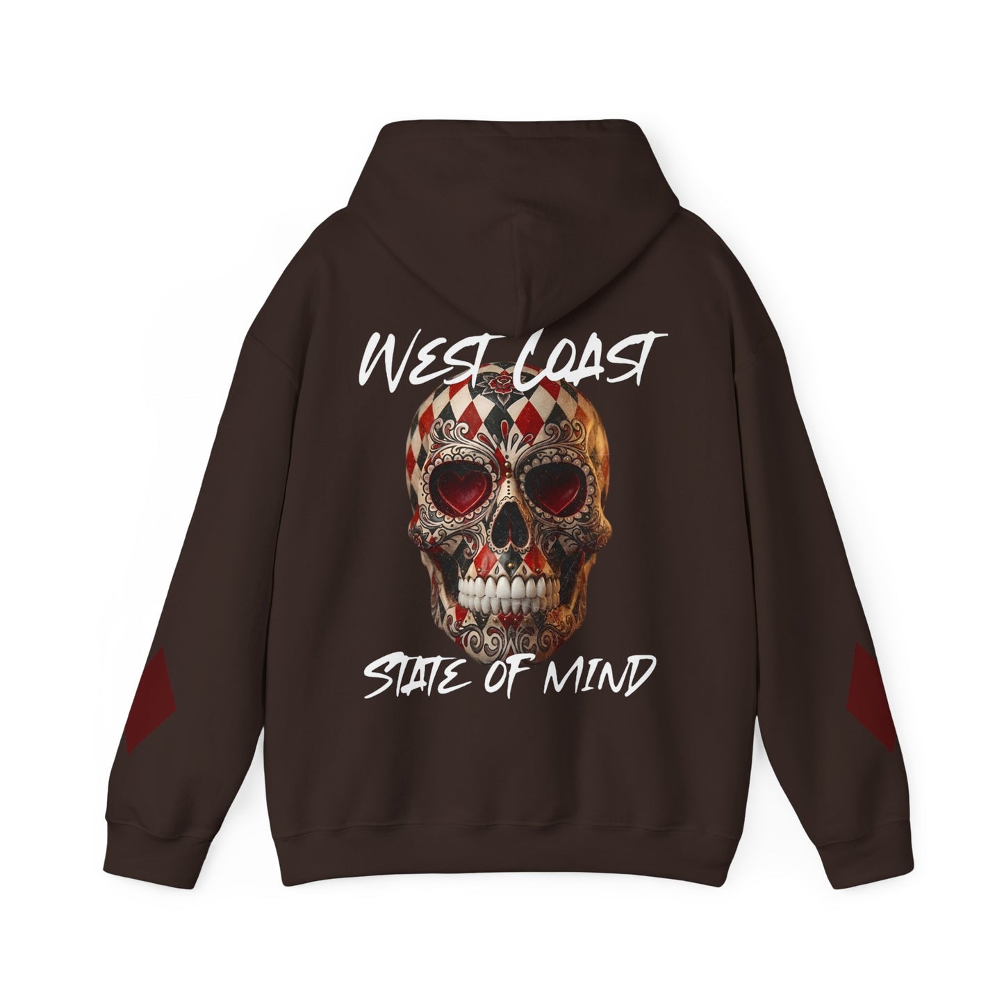 'West Coast State of Mind' Diamond & Hearts Skull, Graphic Hoodie - CaliPride Clothing