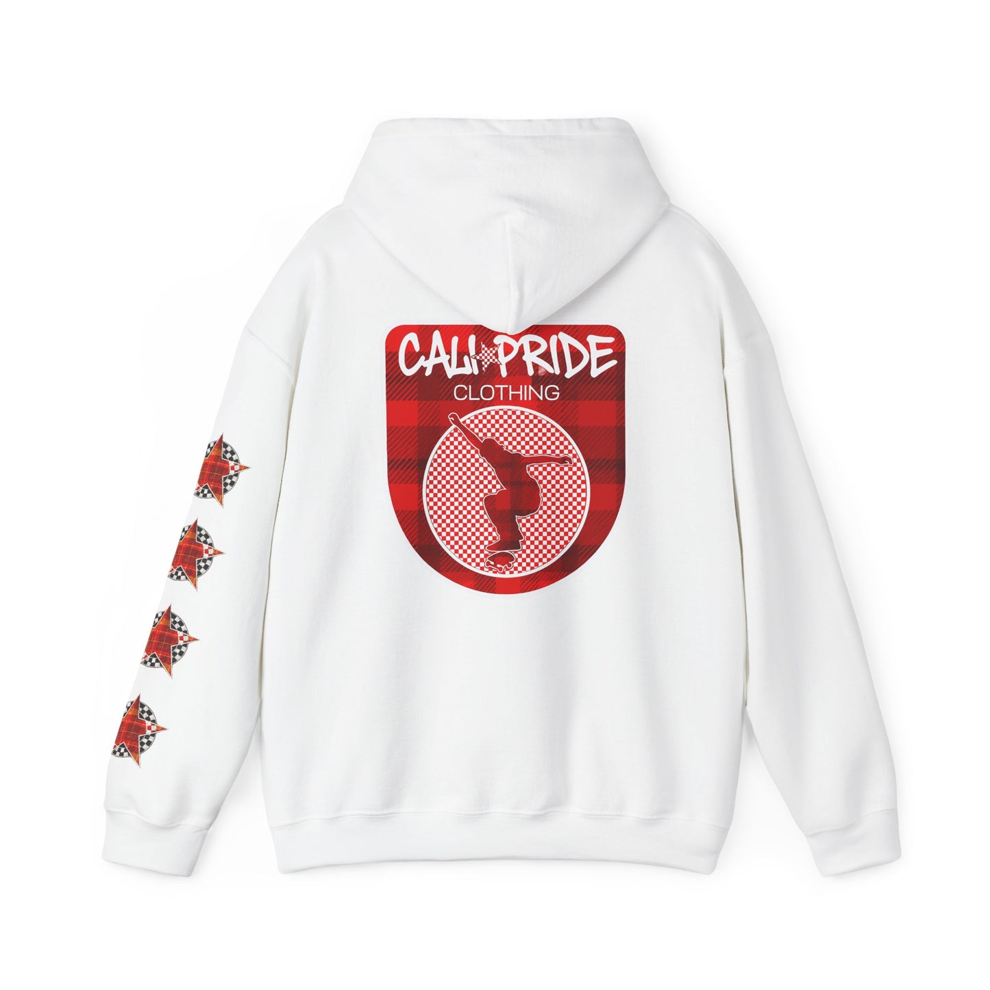 Skater Silhouette Sweatshirt, Red Plaid w Stars | CaliPride Clothing