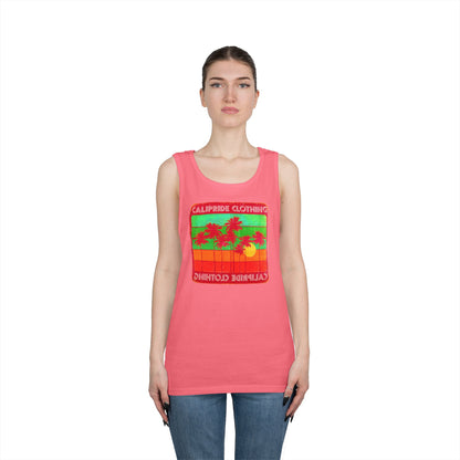 Retro Sun and Palms Silhouette Graphic Tank Top