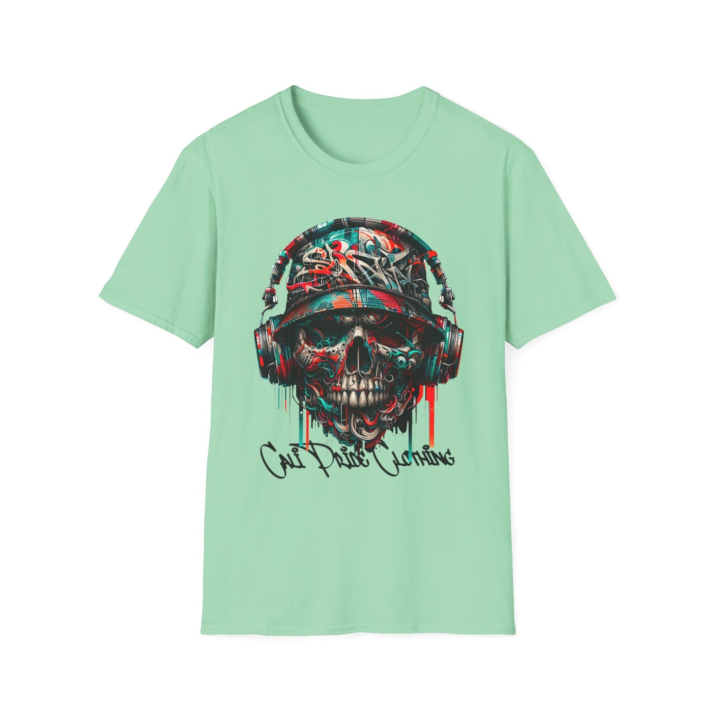 Graffiti Skull with Headphones Graphic T-Shirt - CaliPride Clothing