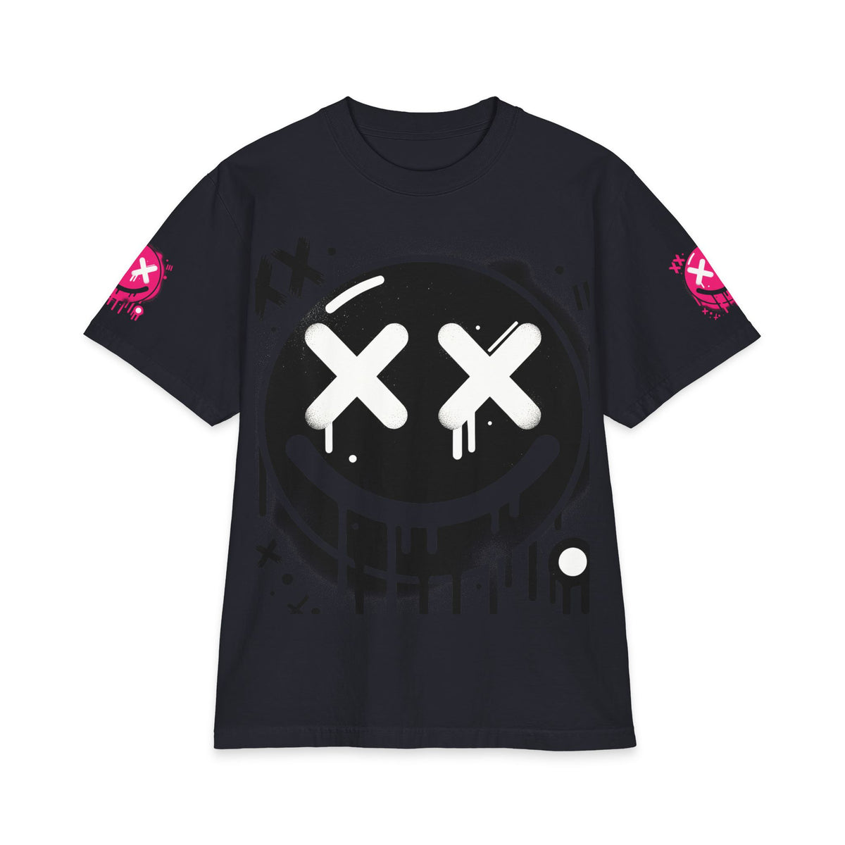 Urban Underground Collection - Neon Drip, X'd Out Smiley, Graphic 4-way T Shirt - CaliPride Clothing