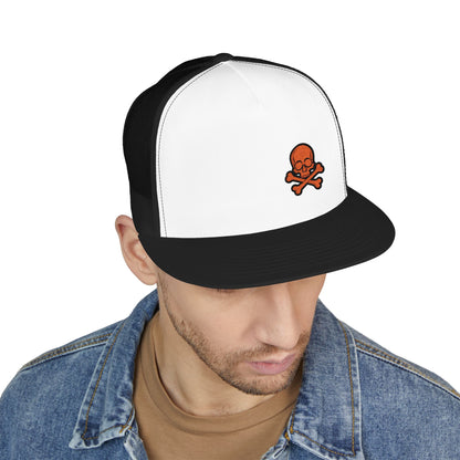 Urban Underground Collection - Red Skull & Crossbones, Flat bill Trucker snapback, five panel, embroidered - CaliPride Clothing