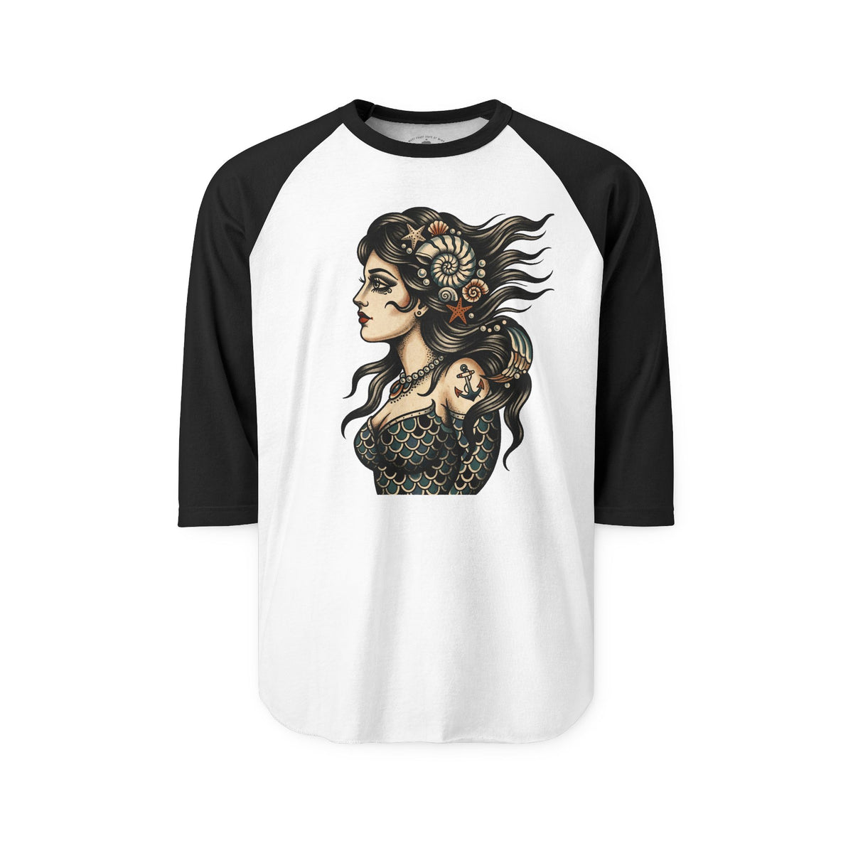 Pacific Works Collection - Raglan, Vintage Mermaid Graphic Raglan Tee — CaliPride Clothing