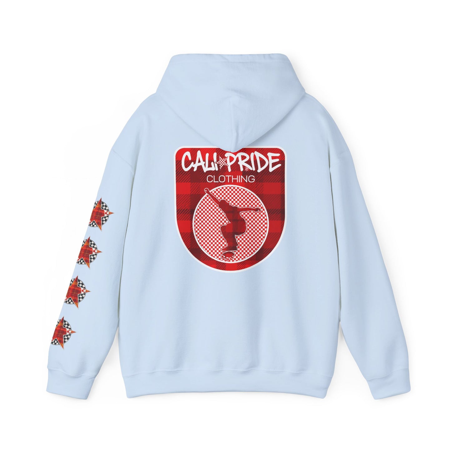 Skater Silhouette Sweatshirt, Red Plaid w Stars | CaliPride Clothing