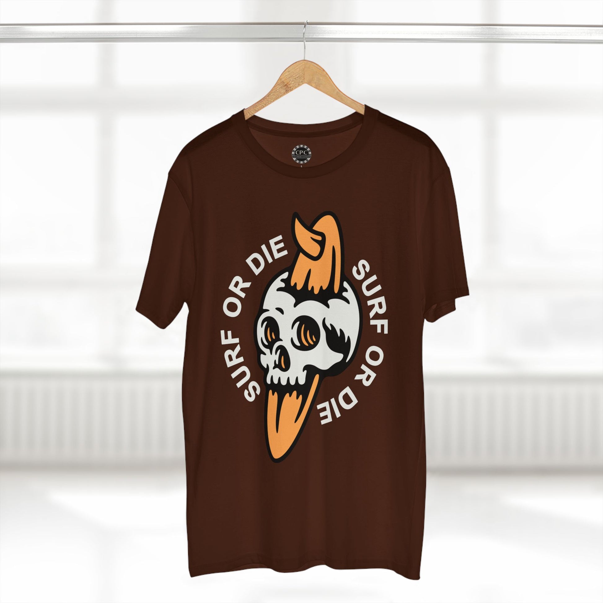 Surf & Beach Collection - "Surf or Die" Skull and Board, Premium Graphic Tee — CaliPride Clothing