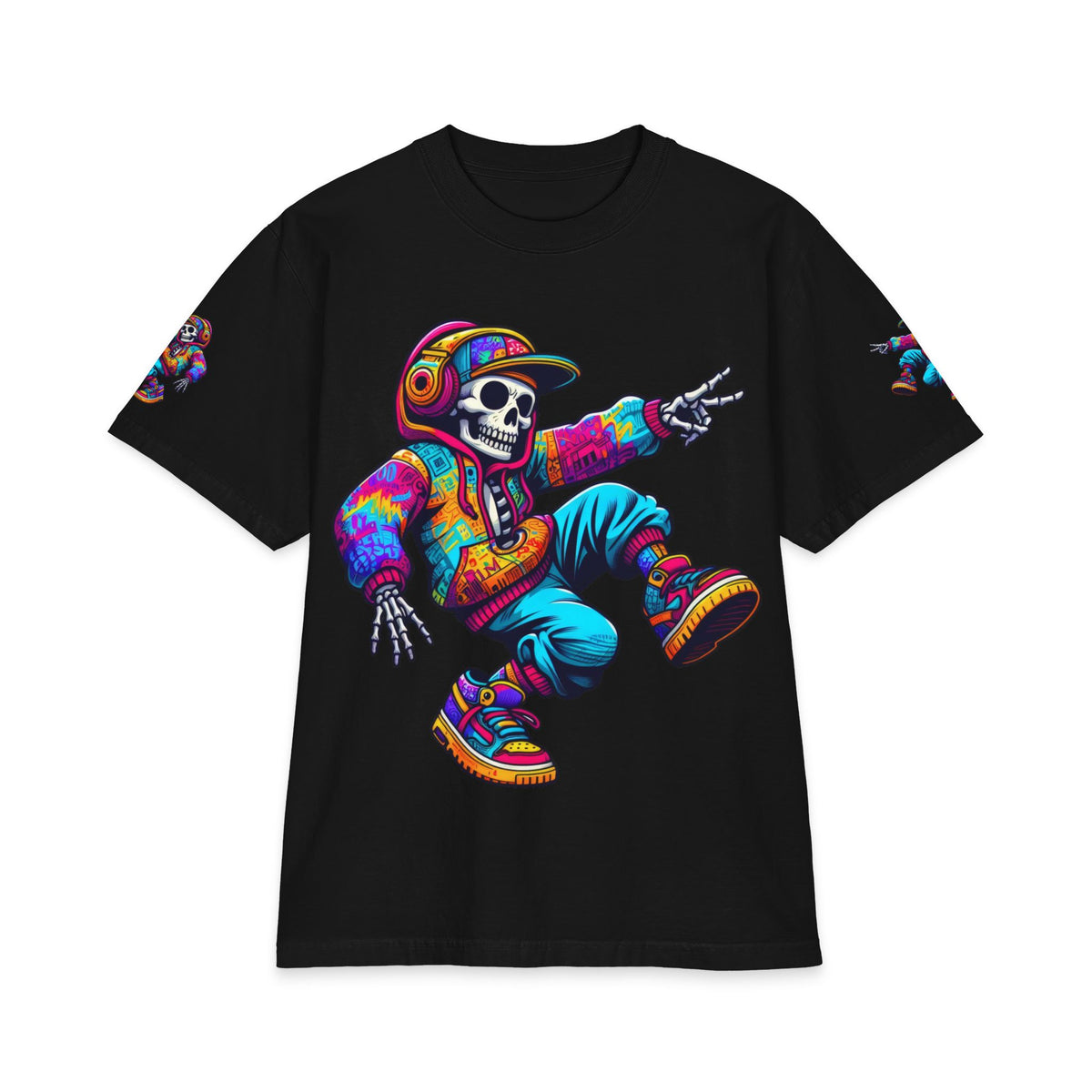 Urban Underground Collection - Neon Drip, Skeleton Jam, Graphic 4-way T Shirt - CaliPride Clothing