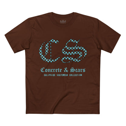 Concrete & Scars Collection - Checkered Old English, Graphic T-Shirt — CaliPride Clothing