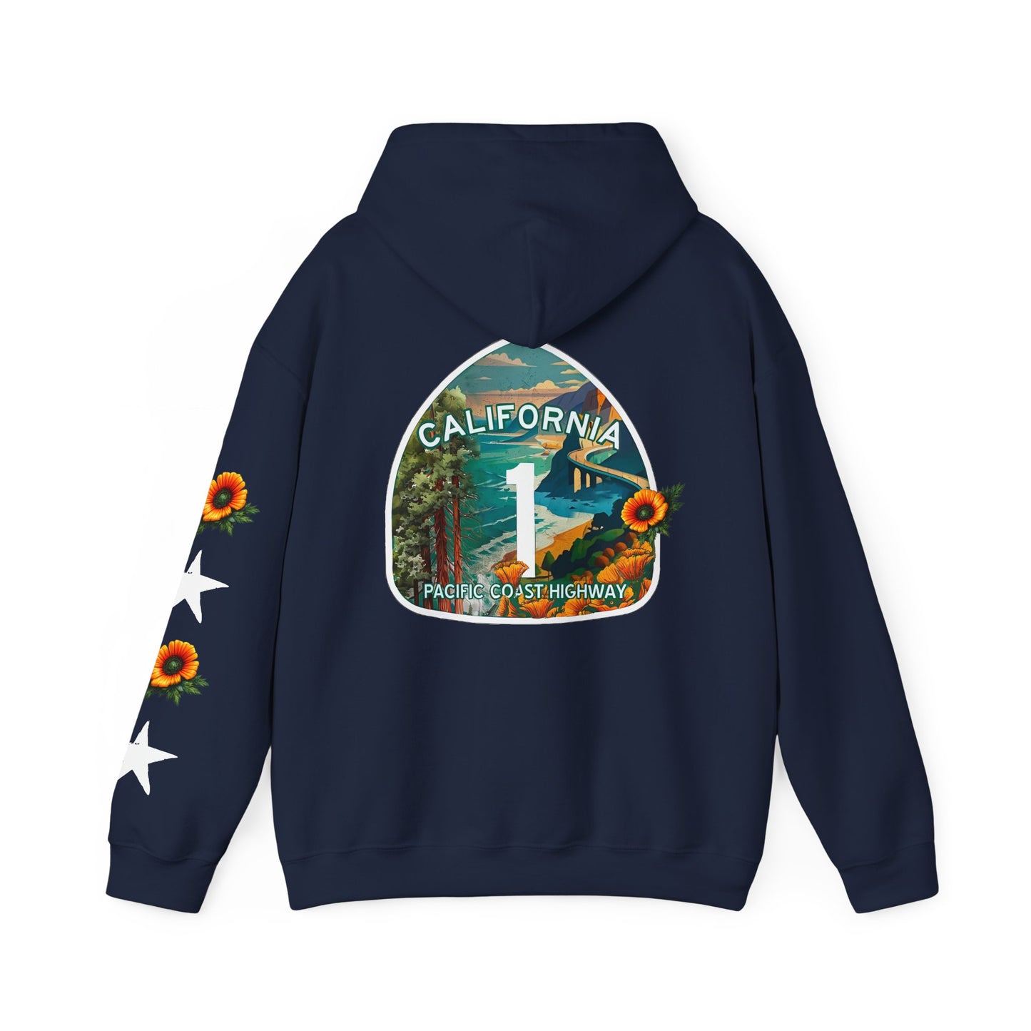 Surf & Beach Collection - Pacific Coast Highway & California Poppies, Graphic Hoodie | CaliPride Clothing